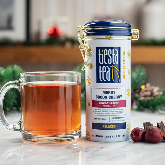 Tiesta Tea - Merry Cocoa Cherry | Chocolate Cherry Herbal Tea | Premium Loose Leaf Tea Blend | Non Caffeinated Holiday Teas | Make Hot Or Iced Tea & Brews Up To 50 Cups - 4 Ounce Refillable Tin