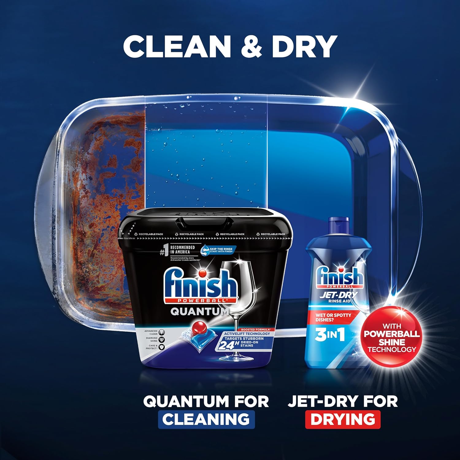 Finish - Quantum with Activblu technology - 37ct - Dishwasher Detergent - Powerball - Ultimate Clean and Shine - Dishwashing Tablets - Dish Tabs : Health & Household