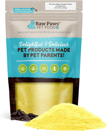 Raw Paws USA Organic Pumpkin Powder for Cats & Dogs, 4-oz - Healthy Stool, Diarrhea, Constipation Relief, Pure Pumpkin for Dogs, Canned Pumpkin for Dogs Alternative, Dog Pumpkin Powder, Fiber for Cats