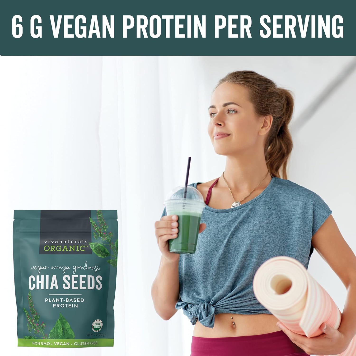 Viva Naturals Organic Chia Seeds 2 LBs - Plant-Based Omega-3 and Vegan Protein, Non-GMO Chia Seeds Organic Perfect for Smoothies, Salads and Chia Seed Pudding, Black Chia Seeds Bulk : Grocery & Gourmet Food