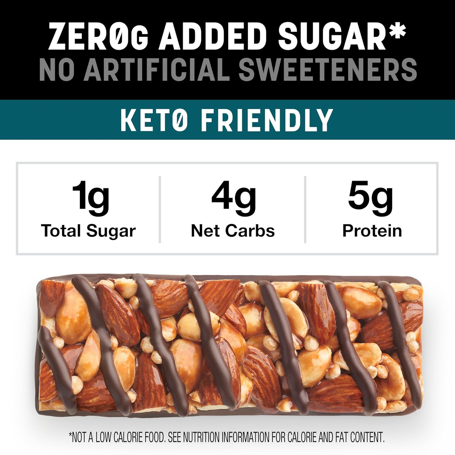 Kind Zero Added Sugar Bars, Keto Friendly Snacks, Dark Chocolate Nuts And Sea Salt, 6.2Oz Box (30 Bars)