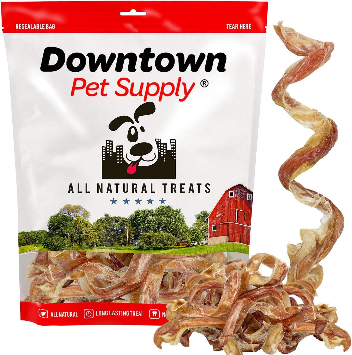 Downtown Pet Supply Made in USA 10" Curly Bully Sticks (30-Pack, Thick) Non-GMO Dental Treats, Rawhide-Free Dog Chews - Odorless Dog Treats with Protein, Vitamins, Minerals - Bulk Pizzle Sticks