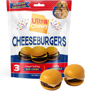 Ultra Chewy Cheeseburgers: Long-Lasting Treats For Large And Small Breeds, Highly Digestible, Made With Real Chicken (3 Value Packs)