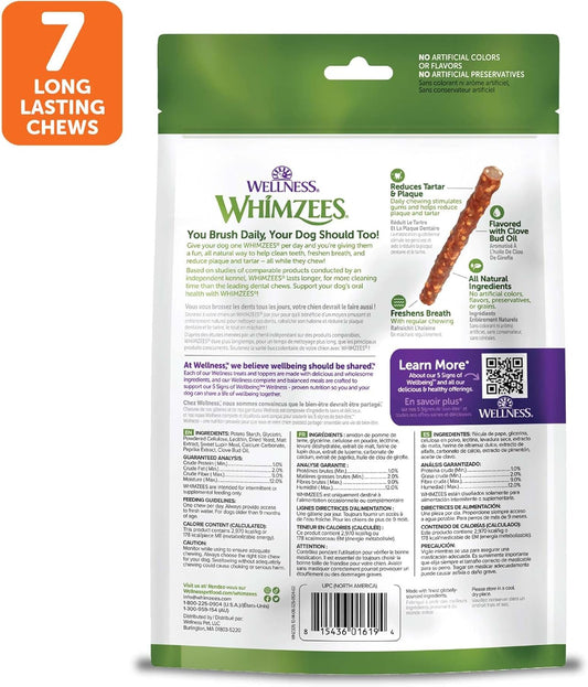 Whimzees Natural Grain Free Daily Dental Long Lasting Dog Treats, Veggie Sausage, Large, Bag Of 7