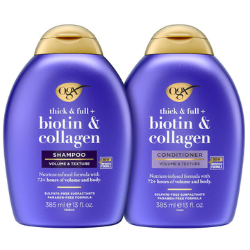 Ogx Thick & Full + Biotin & Collagen Shampoo & Conditioner Set, (Packaging May Vary), Purple, 13 Fl Oz (Pack Of 2)