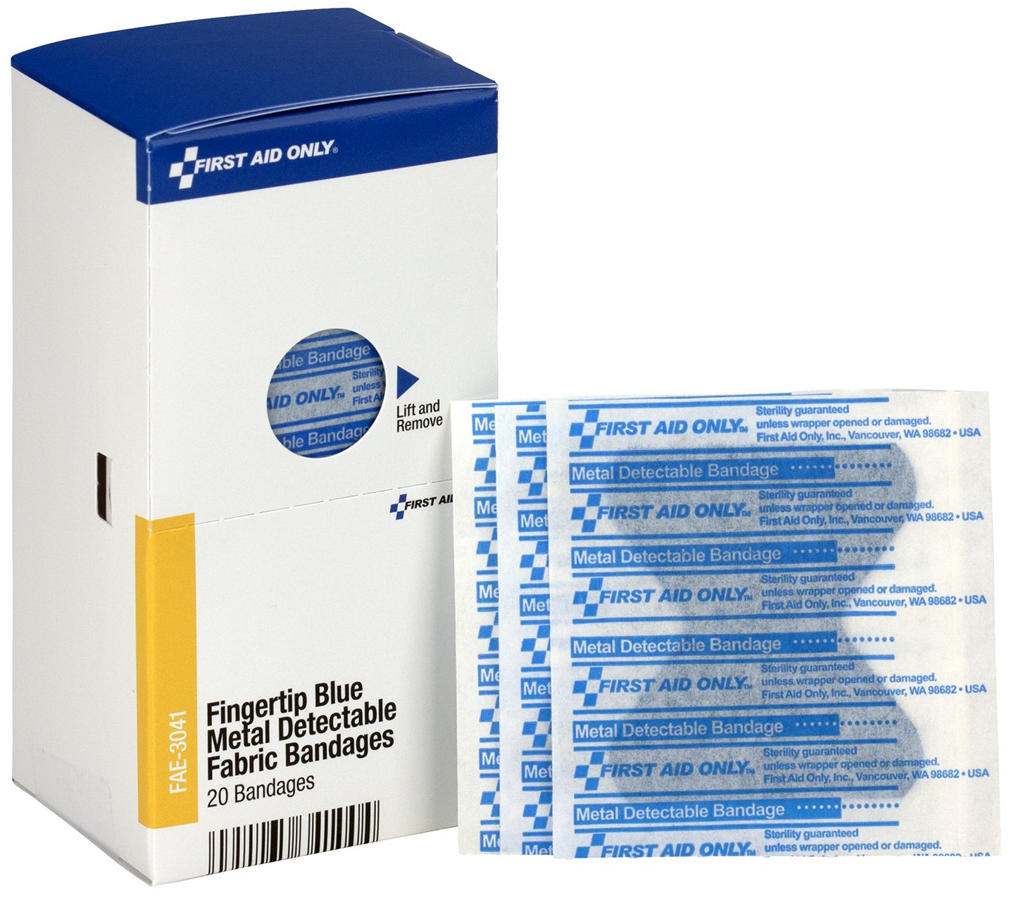 First Aid Only Fae-3041 Smartcompliance Refill Blue Metal Detectable Fingertip Bandages, 40 Count