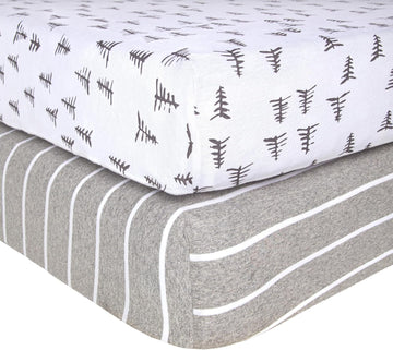 Burt'S Bees Baby Fitted Crib Sheet Organic Cotton Beesnug - Pine Forest And Stripe Prints, Fits Unisex Standard Bed And Toddler Mattress, Infant Essentials, 52 X 28 Inch 2-Packs