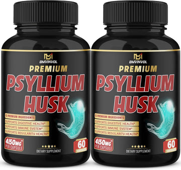 BMVINVOL (2 Packs) Premium Psyllium Husk Capsules 4150mg - 4 Months Supply - Ginger, Fenugreek, Turmeric - Psyllium Fiber Capsules for Supports Digestion & Regularity