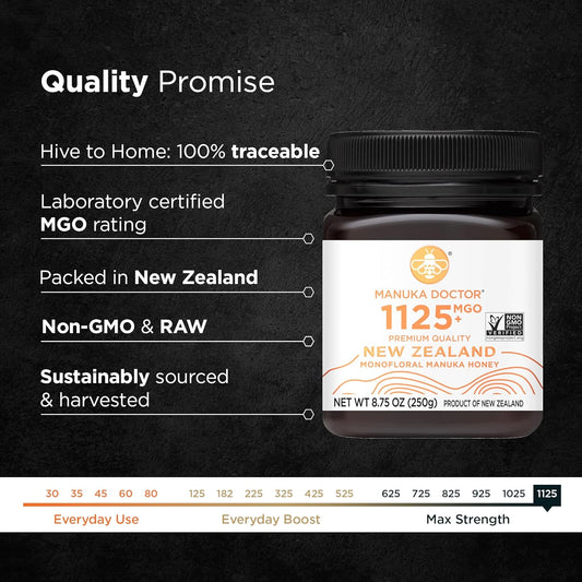 Manuka Doctor - Mgo 1125+ Manuka Honey Monofloral, 100% Pure New Zealand Honey. Certified. Guaranteed. Raw. Non-Gmo (8.75 Oz)