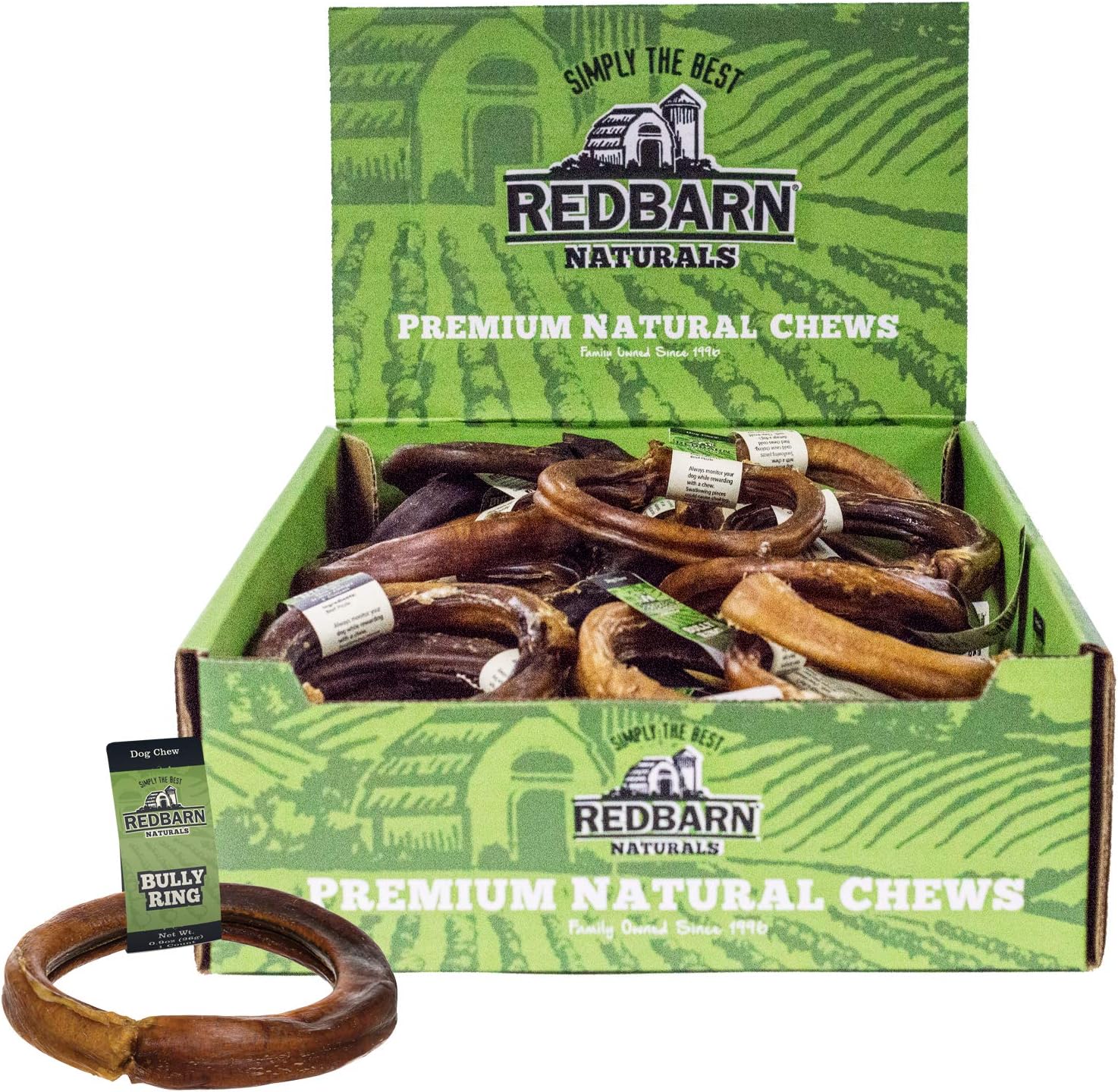 Redbarn All-Natural Bully Stick Rings For Dogs - Long Lasting Rawhide Chew Treat - Case Of 35