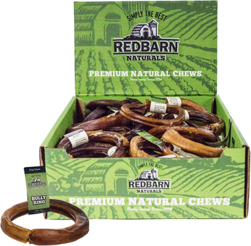 Redbarn All-Natural Bully Stick Rings For Dogs - Long Lasting Rawhide Chew Treat - Case Of 35