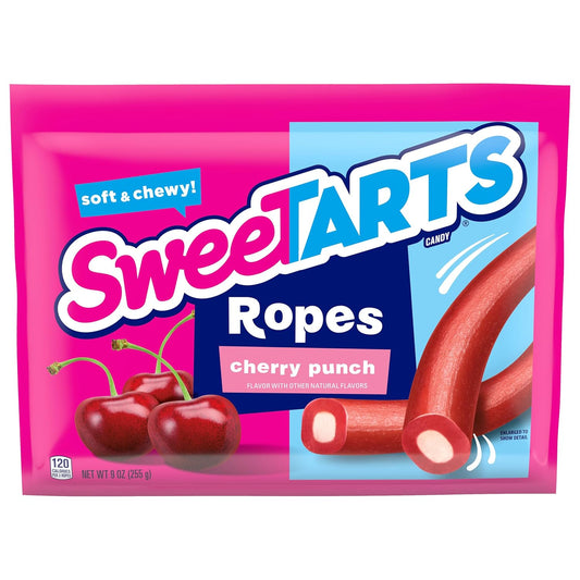 Sweetarts Soft & Chewy Ropes, Cherry Punch Flavor, 9 Ounce Pouches (Pack Of 12)