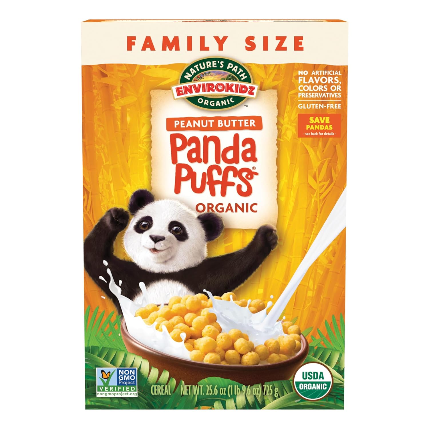 EnviroKidz Panda Puffs Organic Peanut Butter Cereal,25.6 Ounce (Pack of 4),Gluten Free,Non-GMO,EnviroKidz by Nature's Path