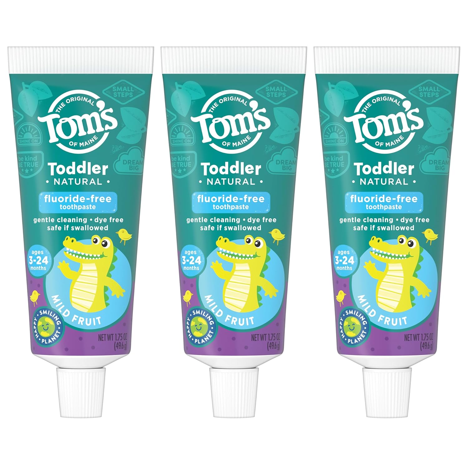 Tom's of Maine Fluoride-Free Toddler Training Toothpaste, Mild Fruit, 1.75 oz. 3-Pack (Packaging May Vary) : Health & Household