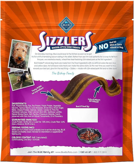 Blue Buffalo Sizzlers Natural Soft Dog Treats, Bacon-Style Soft-Moist Dog Treats With Real Usa Pork, Original Flavor, 6-Oz. Bag