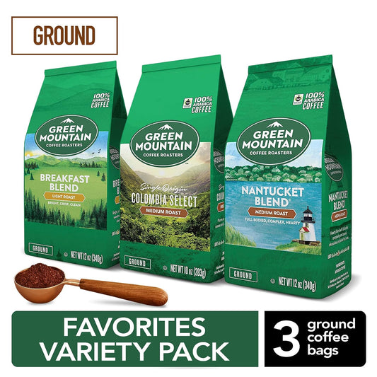 Green Mountain Coffee Roasters Ground Coffee Favorites Collection Variety Pack, 100% Arabica, 12oz. Bagged,12 Ounce (Pack of 3)