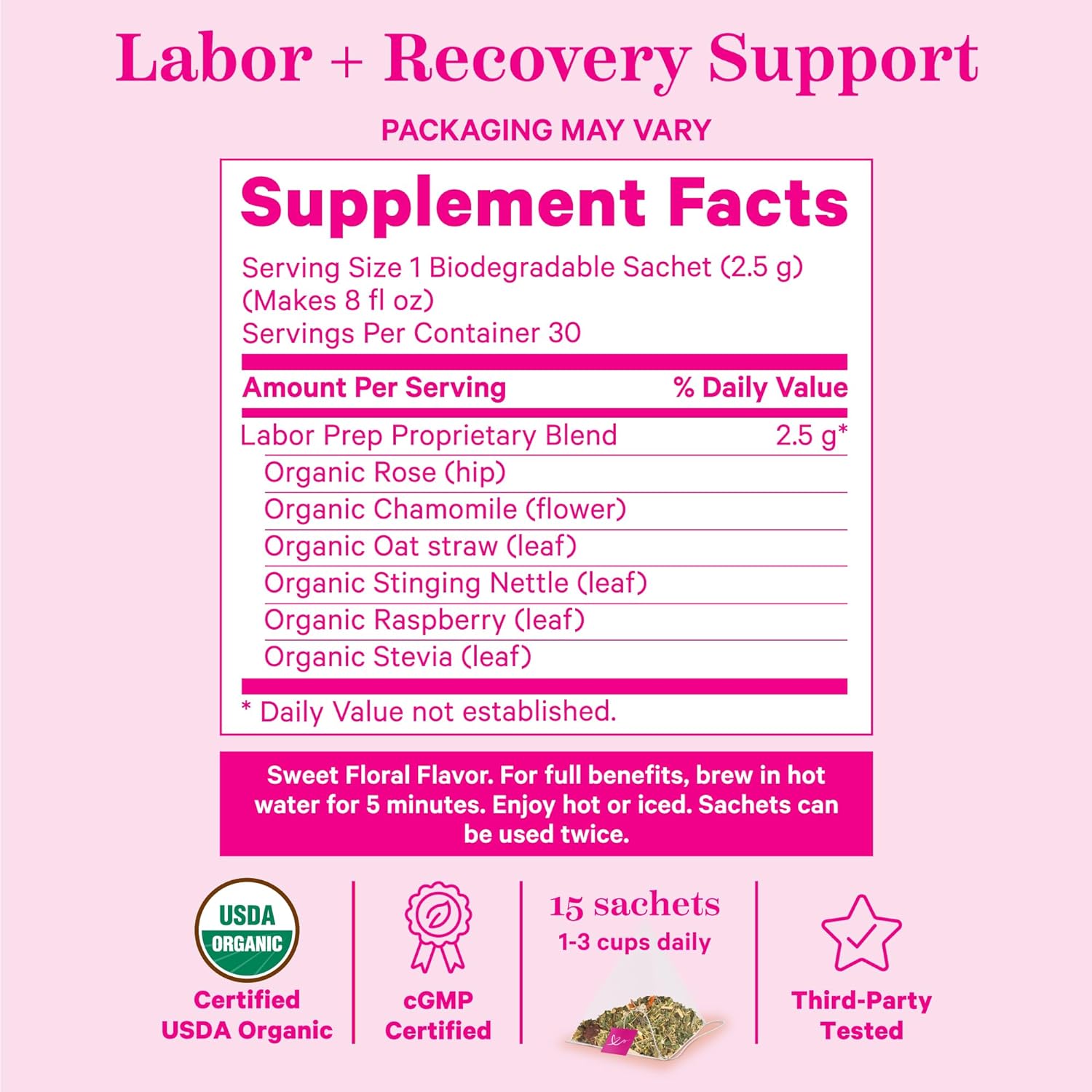 Pink Stork Labor Prep Tea - Organic Pregnancy Tea with Raspberry, Chamomile, Rosehip for Labor and Delivery : Grocery & Gourmet Food