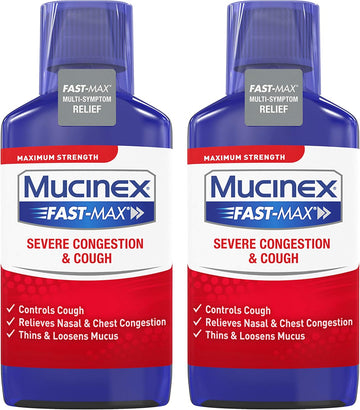 Mucinex Fast-Max Maximum Strength Severe Congestion & Cough, Multi-Symptom Relief, Cough Suppressant, Expectorant, Nasal Decongestant, 9 Fl Oz (Pack Of 2)