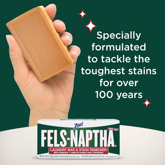 Zout Fels-Naptha Laundry Bar And Stain Remover, Tough Stain Removal, 5 Ounces