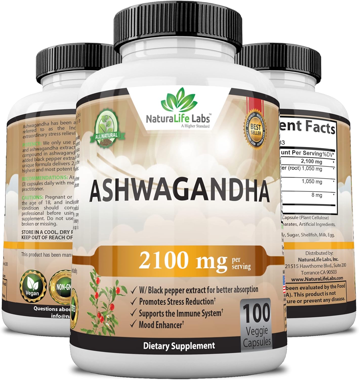 Organic Ashwagandha 2,100 mg - 100 Vegan Capsules Pure Organic Ashwagandha Powder and Root Extract - Stress Relief, Mood Enhancer : Health & Household