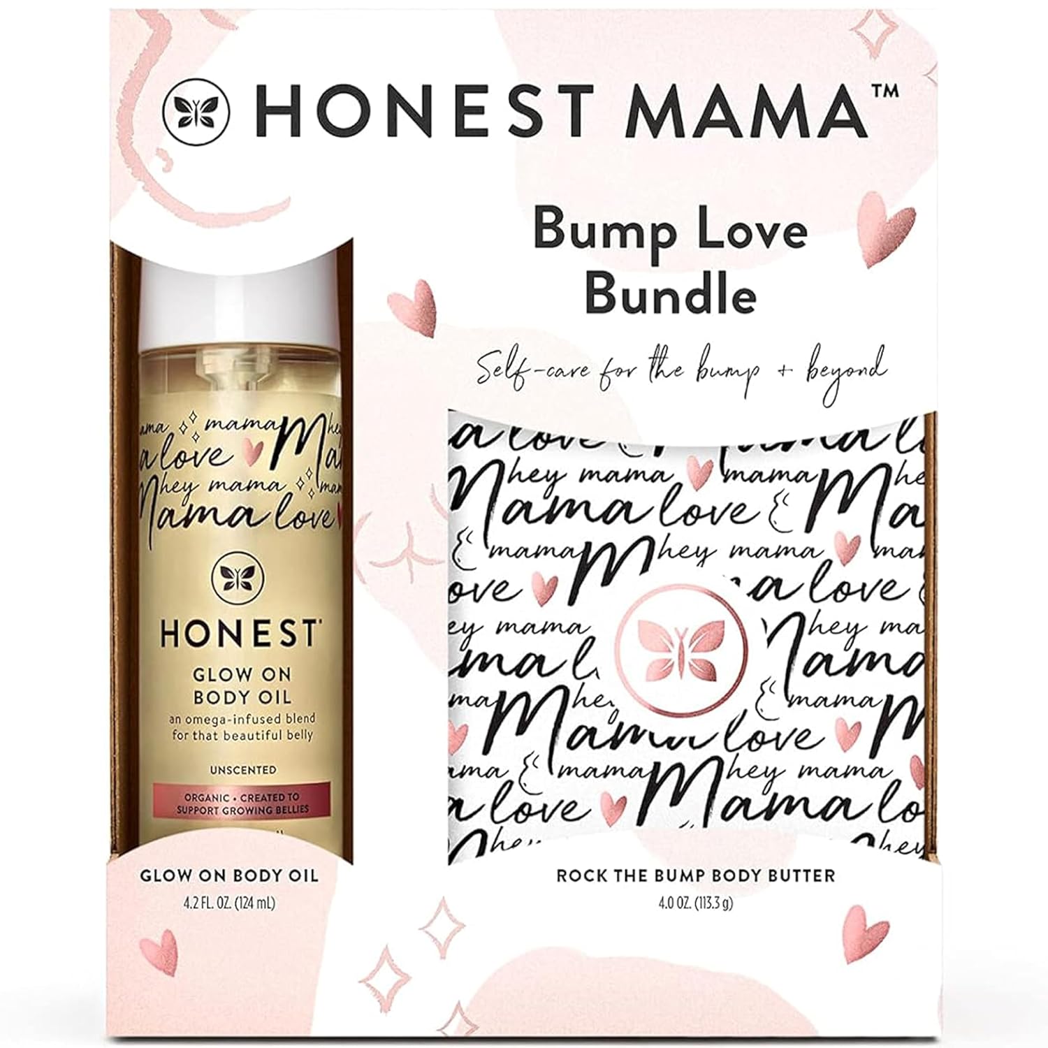 The Honest Company Honest Mama Body + Belly Bump Love Bundle | Moisturizing, Plant-Based Oil + Stretch Mark Butter Cream