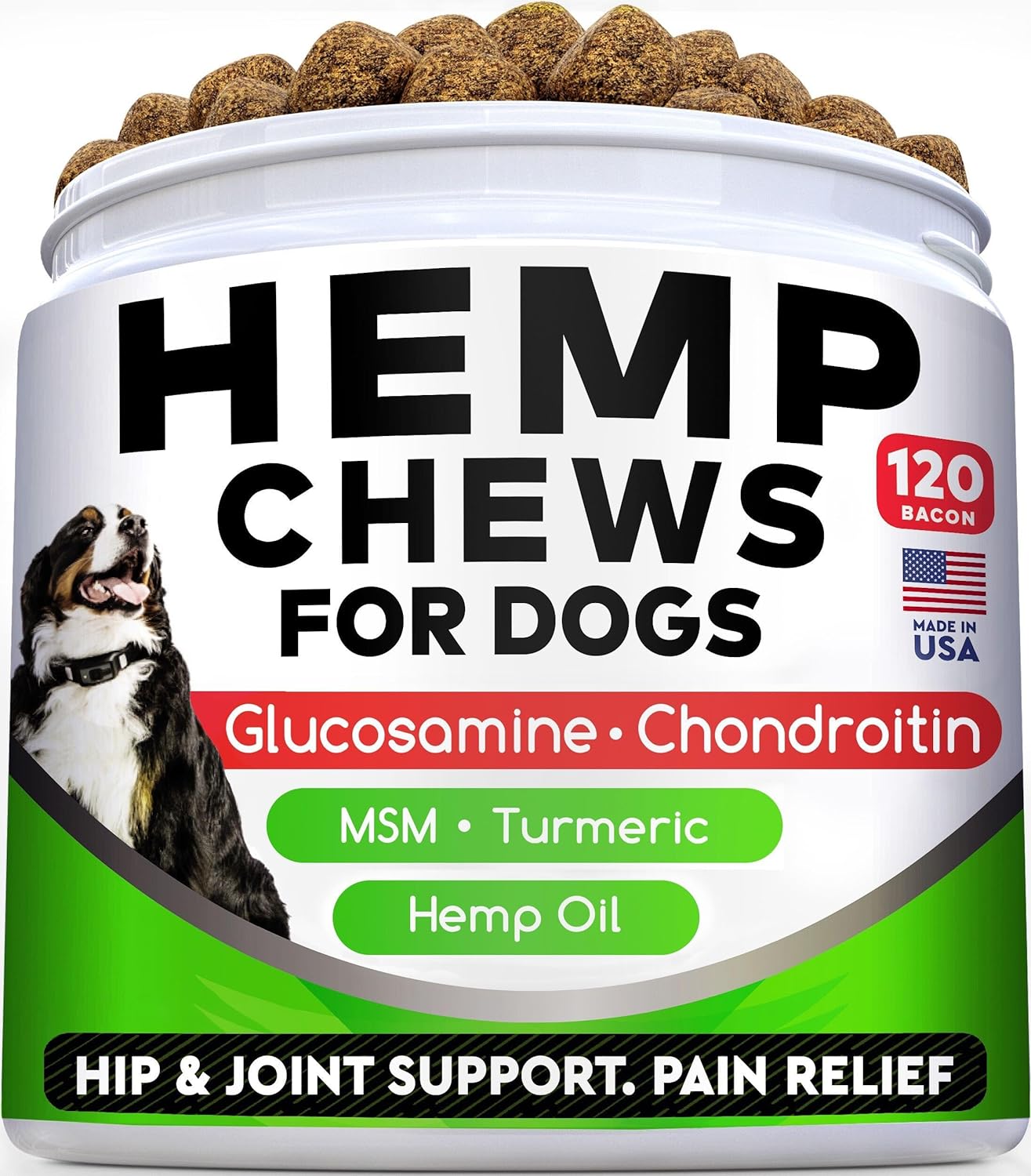 Hemp Chews for Dogs - Glucosamine Chondroitin for Dogs Joint Pain Relief with Hemp Oil, Hip & Joint Supplement Dogs, MSM Turmeric for Dogs Mobility, Dog Joint Supplement, Hemp Dog Treats Joints Health