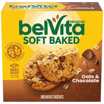 Belvita Soft Baked Oats & Chocolate Breakfast Biscuits, Chewy Breakfast Bars, 5 Packs (1 Biscuit Per Pack)