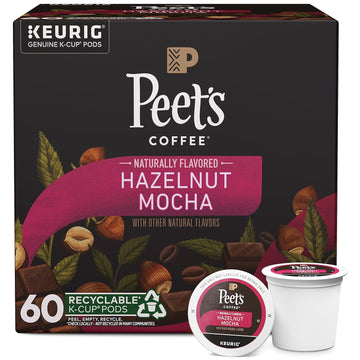 Peet's Coffee, Hazelnut Mocha - Flavored Coffee - 60 K-Cup Pods for Keurig Brewers (6 boxes of 10 pods), Light Roast