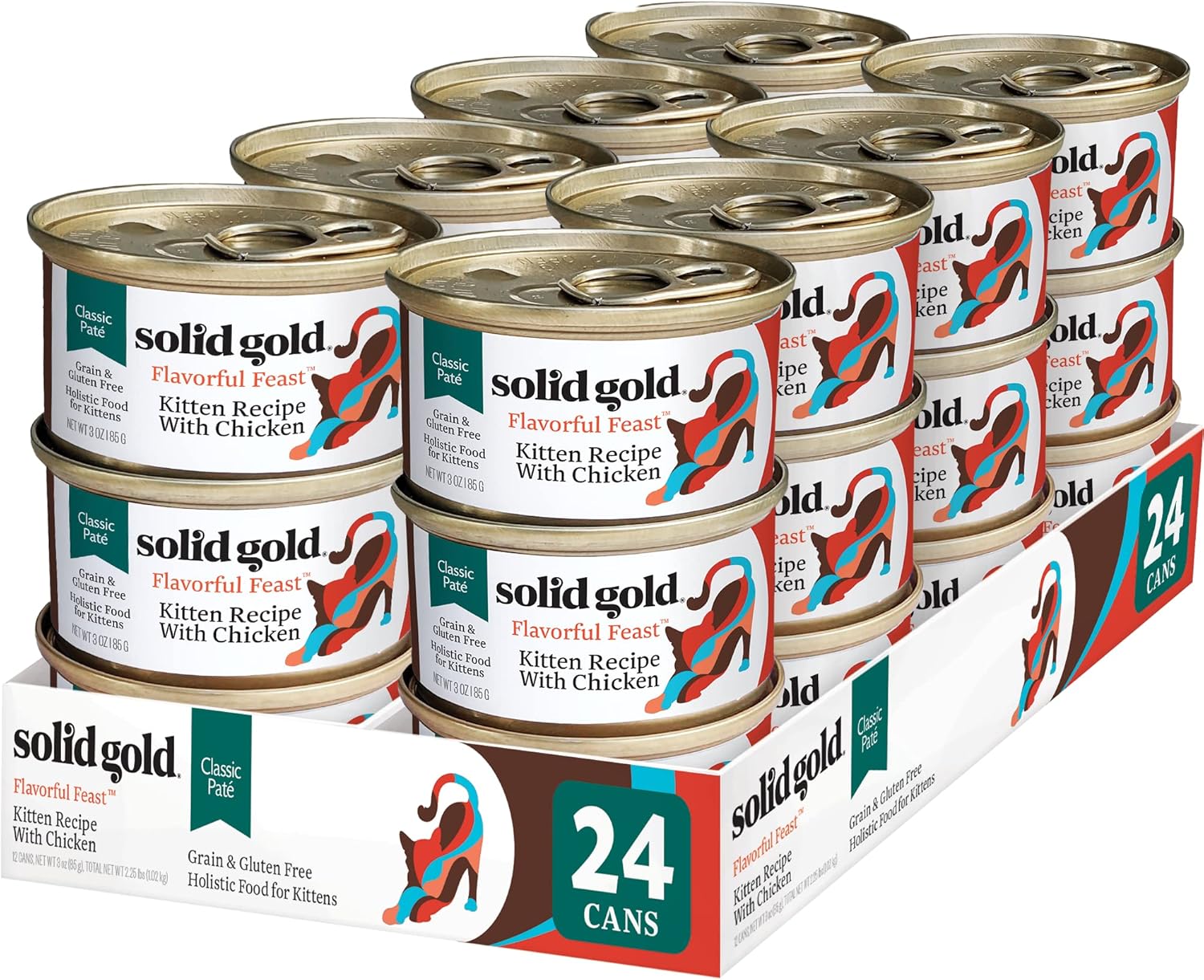 Solid Gold Wet Cat Food Pate - Canned Cat Food Made W/Real Salmon & Beef For Kittens - Flavorful Feast Grain Free Cat Wet Food For Sensitive Stomach & Healthy Living - 24Ct/3Oz Can