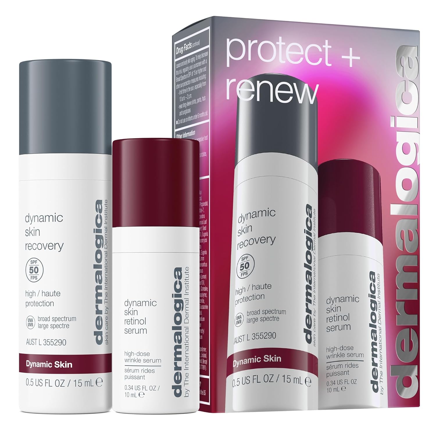 Dermalogica Protect + Renew – Face Moisturizer With Spf And Retinol Serum Duo Set, Travel Skincare Set