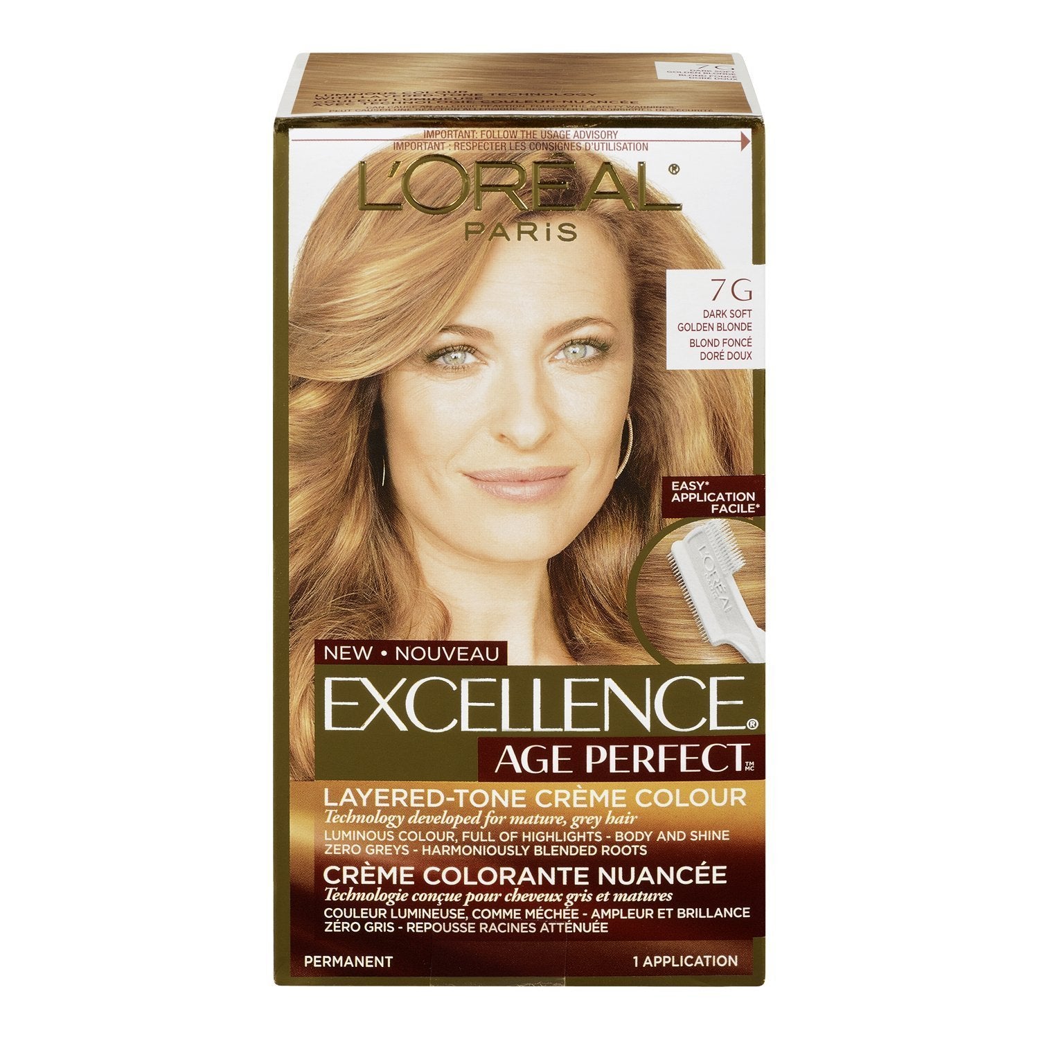 L'Oreal Paris Age Perfect Permanent Hair Color, 7G Dark Natural Golden Blonde, 1 Kit