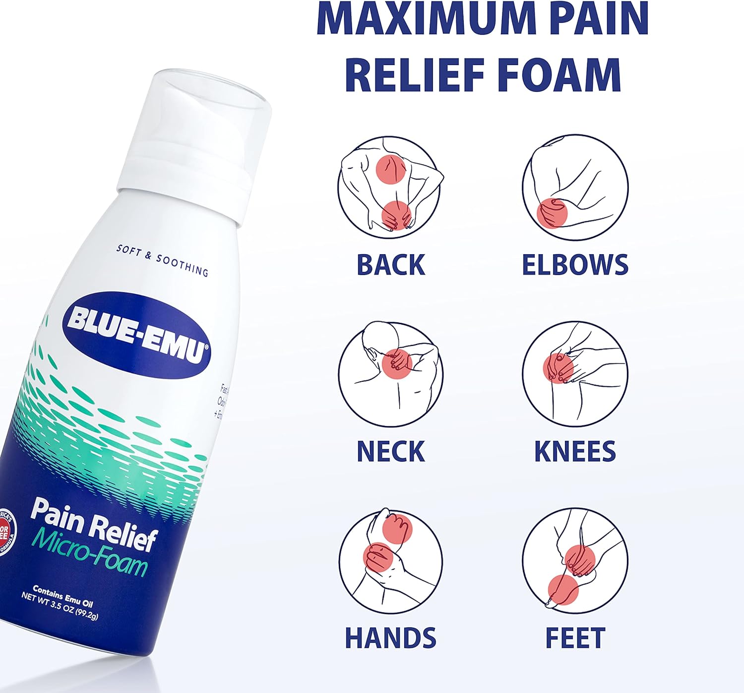 Blue Emu Micro-Foam Muscles and Joints, Arthritis, Maximum Pain Relief and Support for Strains Sprains & Backaches, Odor-Free, Non-Greasy, 2 Pack 3.5oz : Health & Household