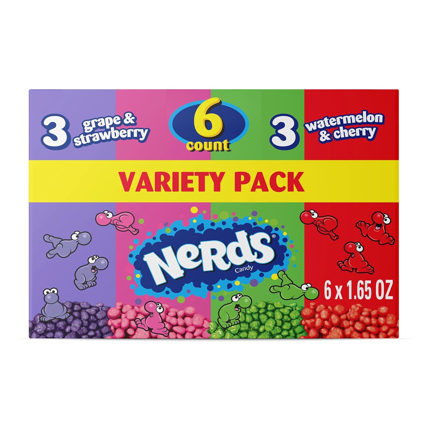 Nerds Candy, Dual Variety Pack, Grape & Strawberry, Watermelon & Cherry, Crunchy Fruity Chews, 9.9 Oz (Pack Of 6)