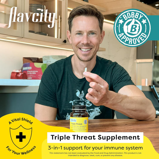 FlavCity Vitamin D Supplement, Triple Threat - 3-in-1 Dietary Supplement for Immune Support - Made with Vitamin D3, Zinc & Vitamin K2 for Maximum Absorption - 30 Capsules