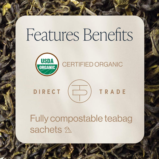 Rishi Tea Jasmine Green Tea - Organic Sachet Tea Bags, Caffeinated Scented Chinese Green Tea With Floral Aroma & Taste - 15 Count (Pack Of 1)