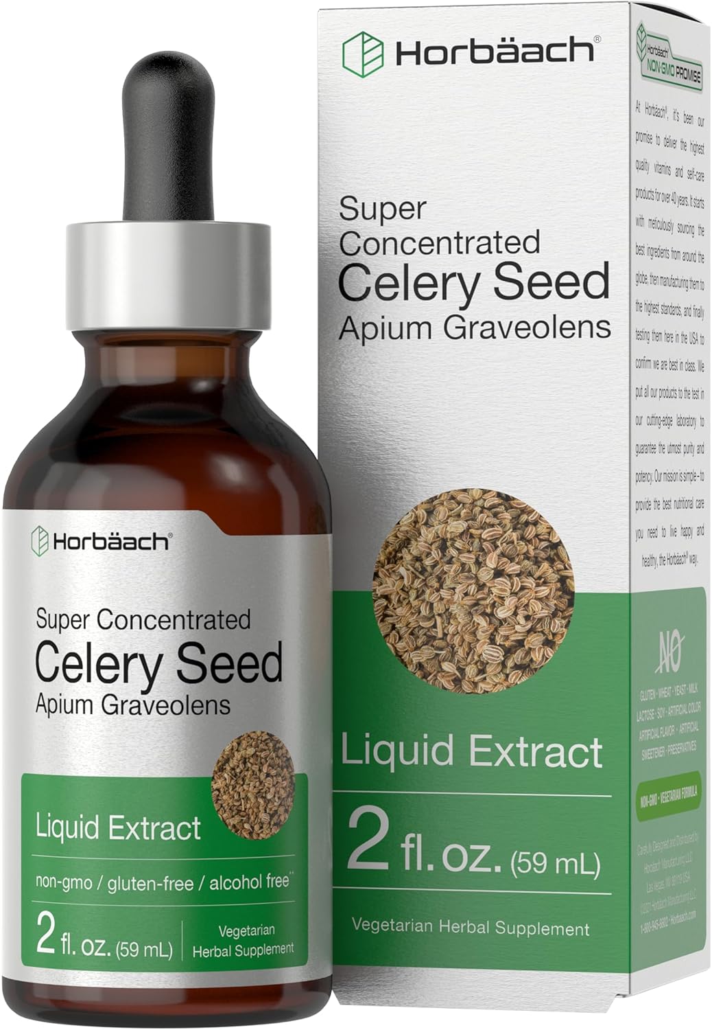 Horbäach Celery Seed Extract | Liquid Drops | 2 Fl Oz Tincture | Apium Graveolens Supplement | Vegetarian, Non Gmo & Gluten Free