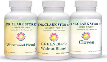 Dr. Clark Store Intestine Support & Cleanse Kit - With Freeze-Dried Green Black Walnut Hulls, Wormwood, And Cloves-Helps Maintain Optimum Intestinal Function - Vegetarian Capsules