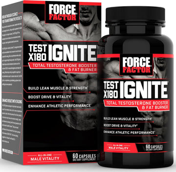 Force Factor Test X180 Ignite Total Testosterone Booster For Men With Fenugreek Seed And Green Tea Extract To Build Lean Muscle, Boost Energy, And Improve Performance, 120 Count