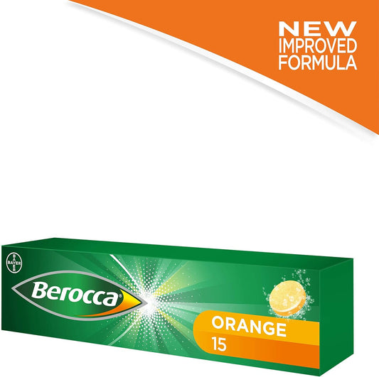 Berocca Vitamin C Effervescent Tablets, With Magnesium, Vitamin B12 & Vitamin B Complex, Orange Flavour, 1 Pack Of 15 Tablets - 2 Weeks Supply