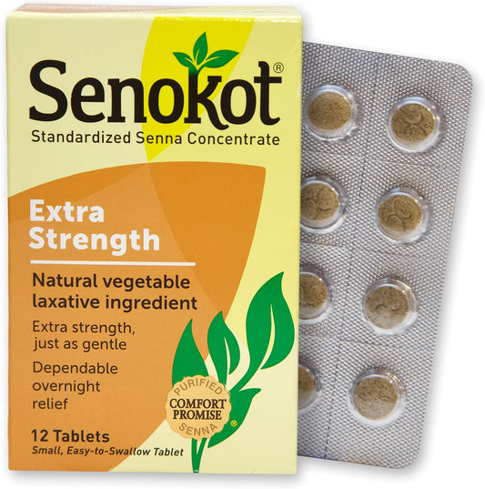 Senokot Extra Strength, 12 Tablets, Natural Vegetable Laxative Ingredient For Gentle Dependable Overnight Relief Of Occasional Constipation