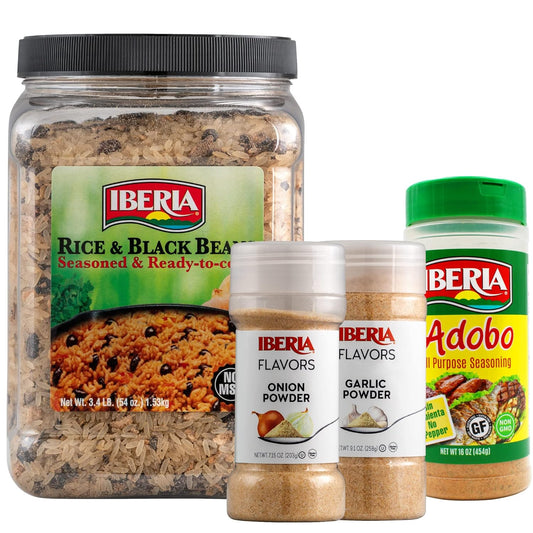 Iberia Garlic Powder, 9.1 Oz + Iberia Onion Powder, 7.5 Ounce + Iberia Rice and Black Beans Jar 3.4 lb. + Iberia Adobo Without Pepper, 16 oz : Grocery & Gourmet Food