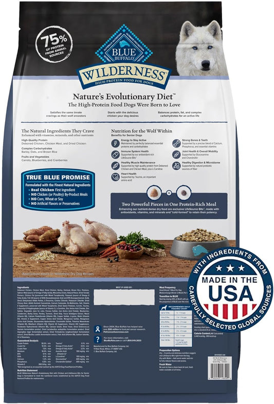 Blue Buffalo Wilderness Senior High Protein Dry Dog Food With Real Chicken Plus Wholesome Grains, Made In The Usa With Natural Ingredients, Chicken, 24-Lb. Bag