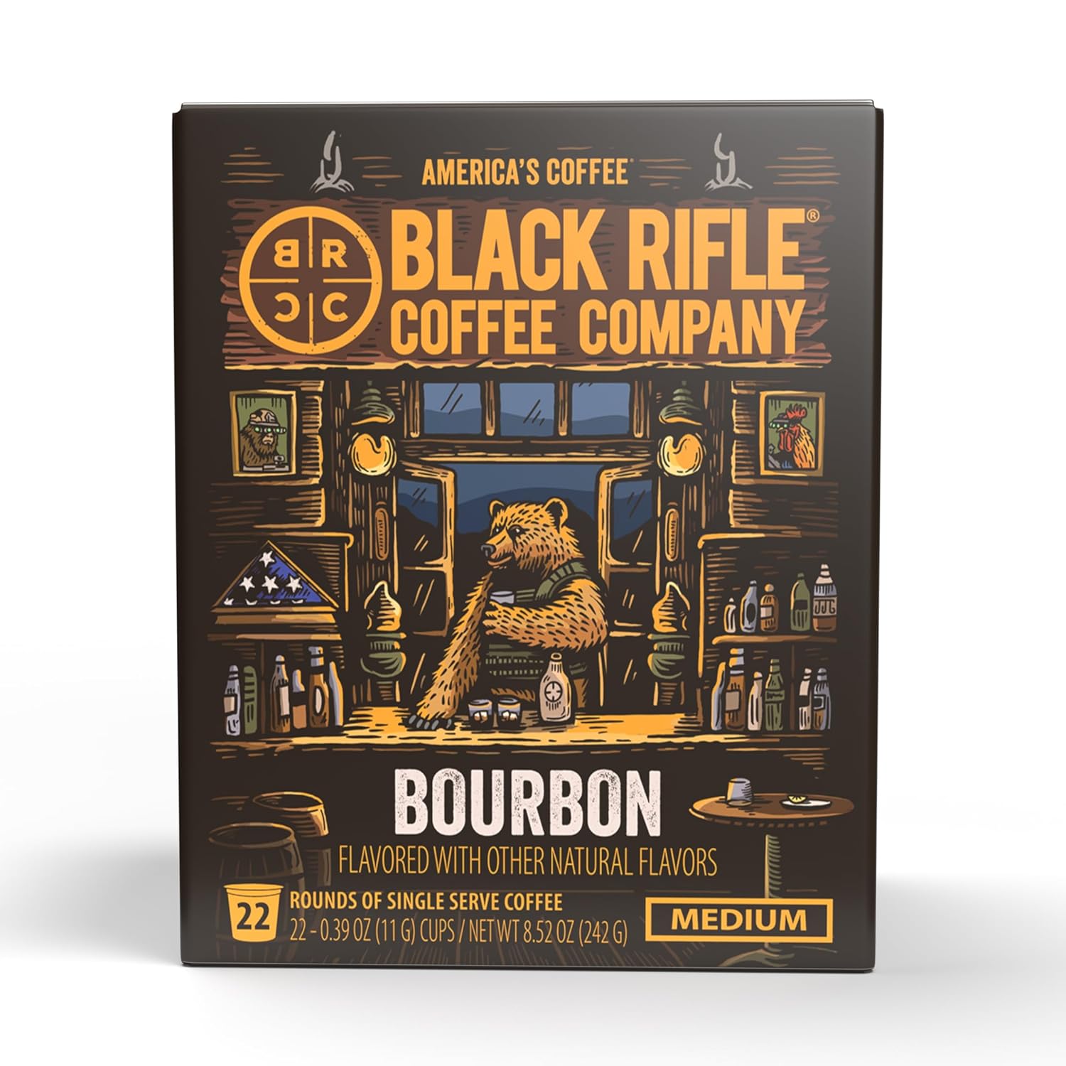 Black Rifle Coffee Bourbon Flavored Coffee K-Cup Pods, Medium Roast Coffee, 22 Ct