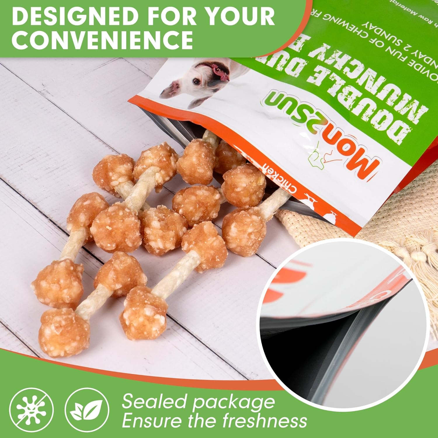 MON2SUN Dog Treats, 16oz Mini Rawhide Dog Chews, Chicken Dumbbells with Rice for Small Dogs & Toy Breed, Crunchy and Healthy (2.5 Inch 30 Count) : Pet Supplies