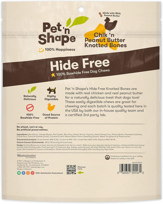Pet 'N Shape Hide Free Knot Bones With Peanut Butter, 30 Count 14.25 Oz - Rawhide Free Dog Treats - No Hide Alternative Chew Treat For All Life Stages