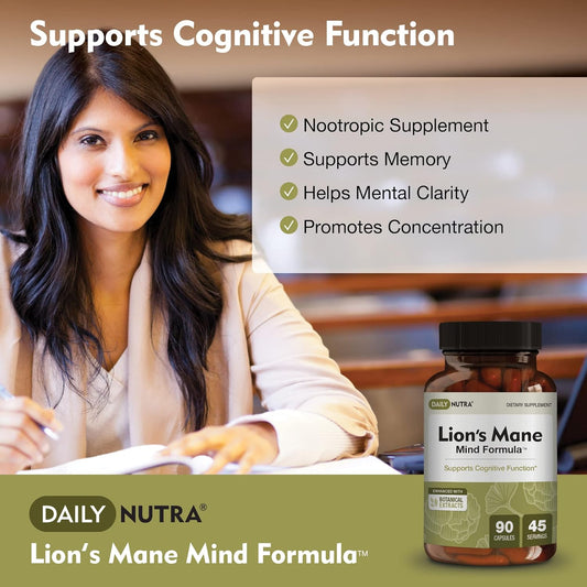 Lion’S Mane Mind Formula - Nootropic Supplement For Cognitive Brain Health | Organic Mushroom Extract With Bacopa, Gingko, And Gota Kola (90 Capsules)