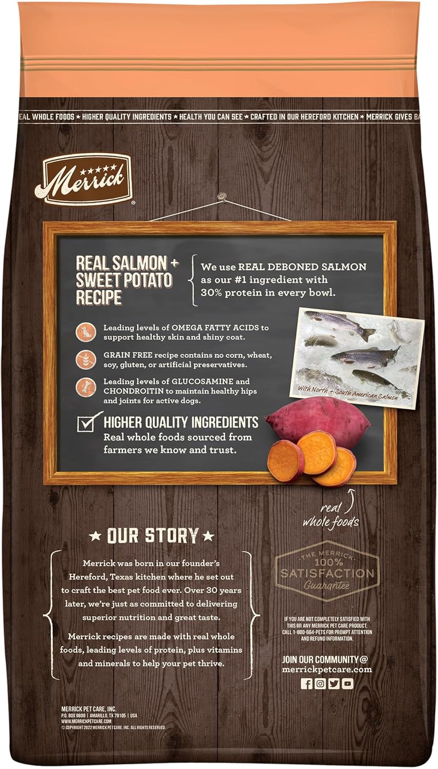 Merrick Grain Free Dry Dog Food Real Salmon & Sweet Potato Recipe - 10 lb Bag : Pet Supplies