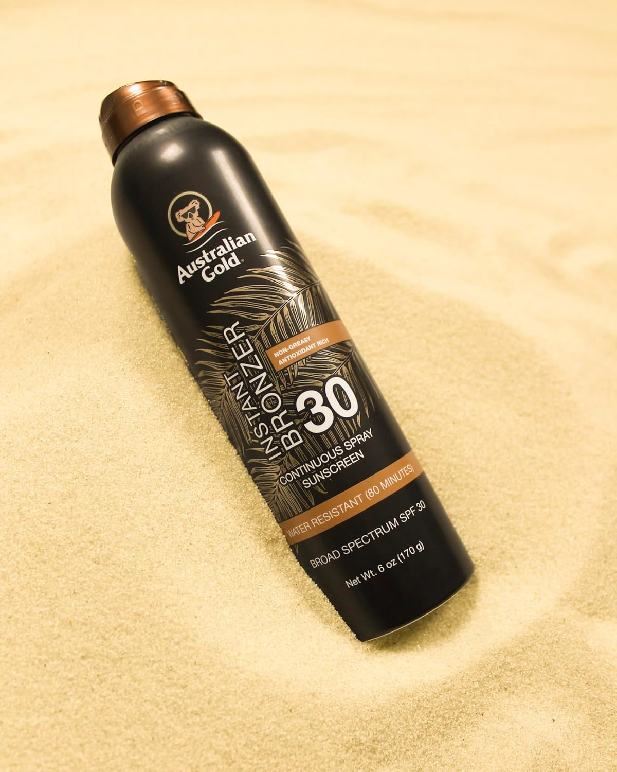 Australian Gold Continuous Spray Sunscreen With Instant Bronzer Spf 30, Immediate Glow & Dries Fast Water Resistant Nongreasy Oxybenzone Free Cruelty Free, Bronzer New, Orange, 6 Oz : Beauty & Personal Care