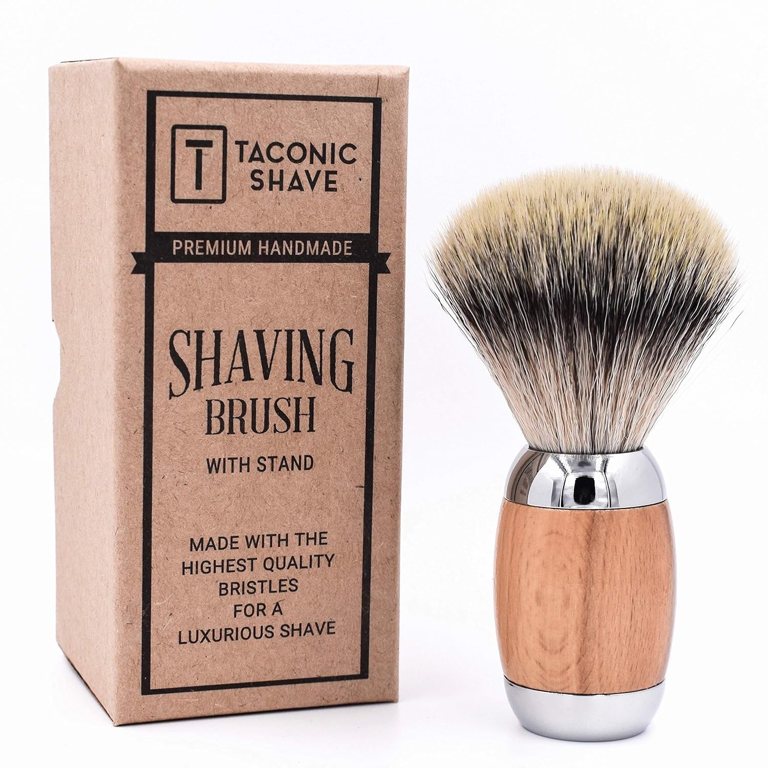 Taconic Shave Synthetic Silvertip Luxury Shaving Brush – Premium 22 Mm Knot, Ultra-Soft Bristles, Beechwood Handle, Includes Acrylic Stand & Gift Box