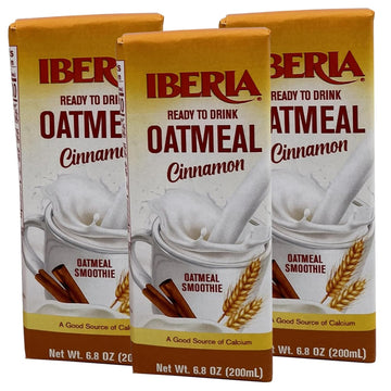 Iberia Oatmeal Drink, Ready-to-Drink, Shelf Stable, Good Source of Calcium, Cinammon Oatmeal Smoothie 6.8 fl oz Single Serve Pack (Pack of 3)